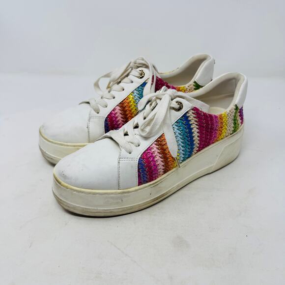 Dune London Rainbow Woven Platform Sneakers White Leather Size 39 - Picture 12 of 12